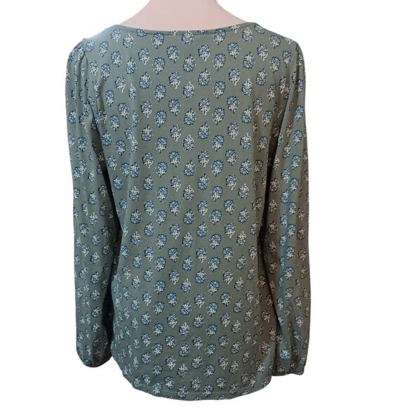 LUCKY BRAND Peasant Blouse Top Square Neck Gathers Flowy Size Large Floral Green - Picture 9 of 9
